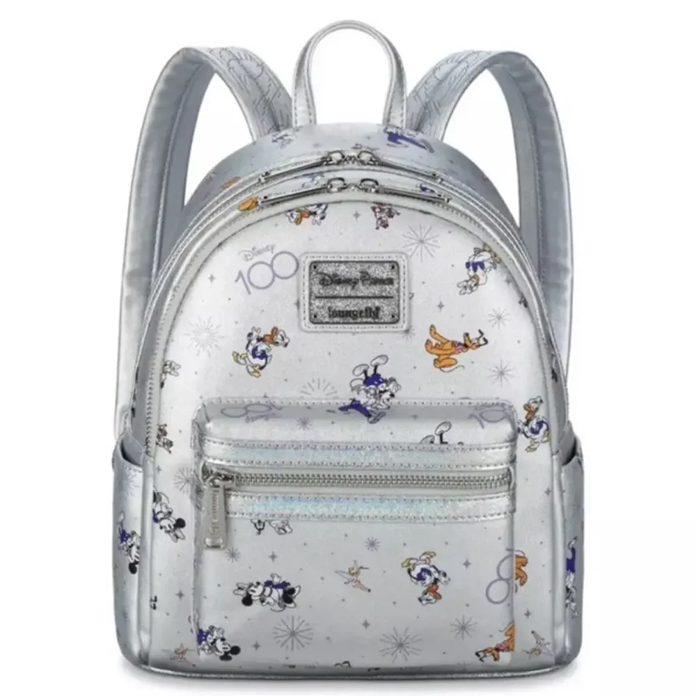 LOUNGEFLY DISNEY PARKS 100th ANNIVERSARY Backpack Bag Silver FAST SHIP 3085-1